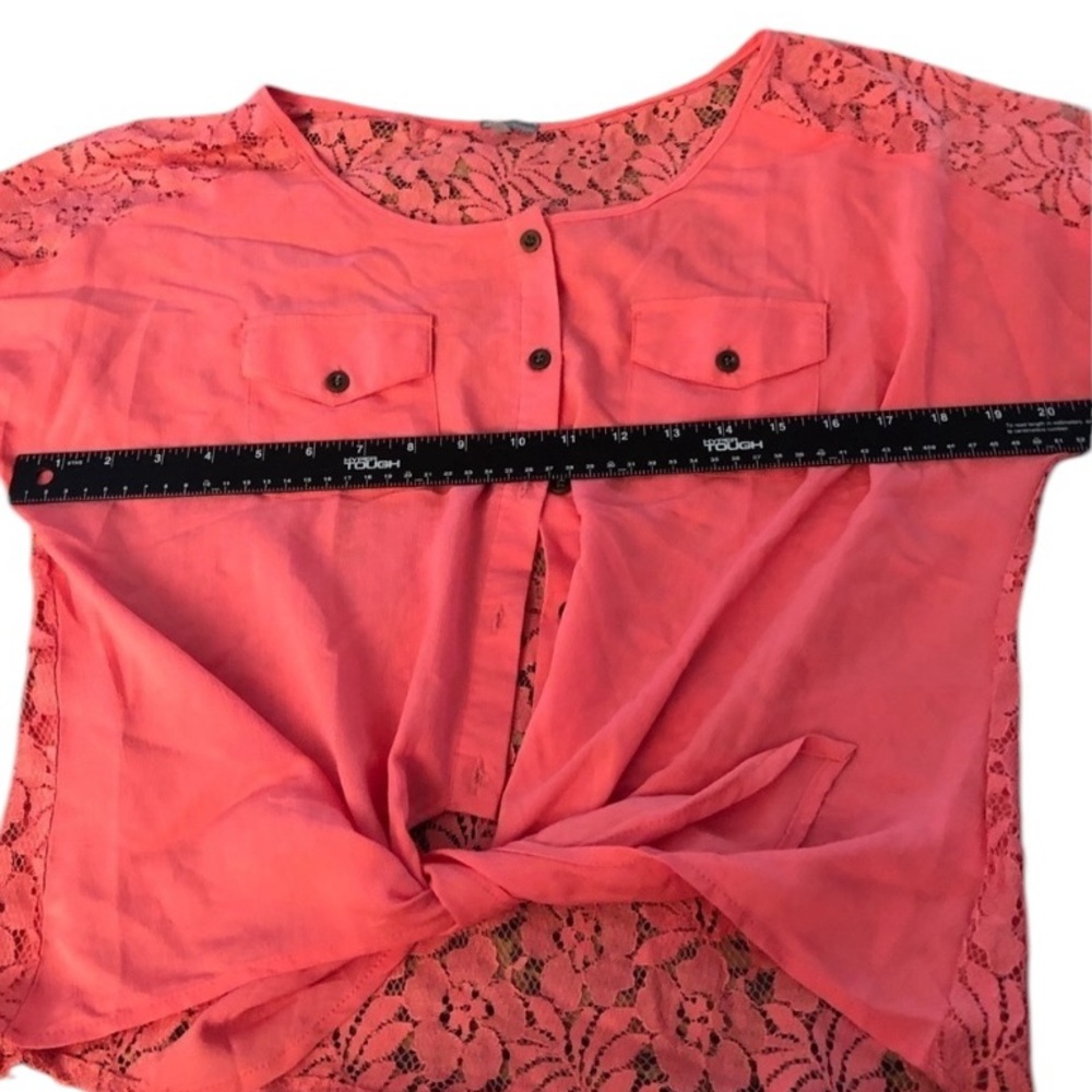 Charlotte Russe size large coral button down top with lace back 3/4 sleeve